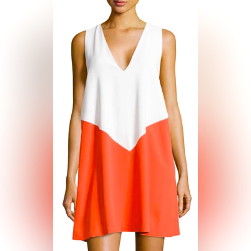 Alice + Olivia Sleeveless Maya Trumpet Silhouette Chevron Color Block Mini Dress